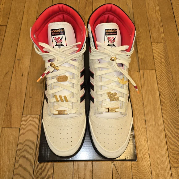 Adidas x ESPN Top Ten Hi Top sneaker in Beige/Black/Red Sz 13 - Picture 14 of 16